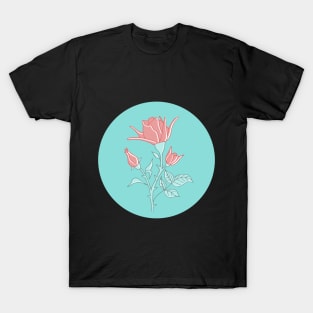 pink rose on turquoise green T-Shirt